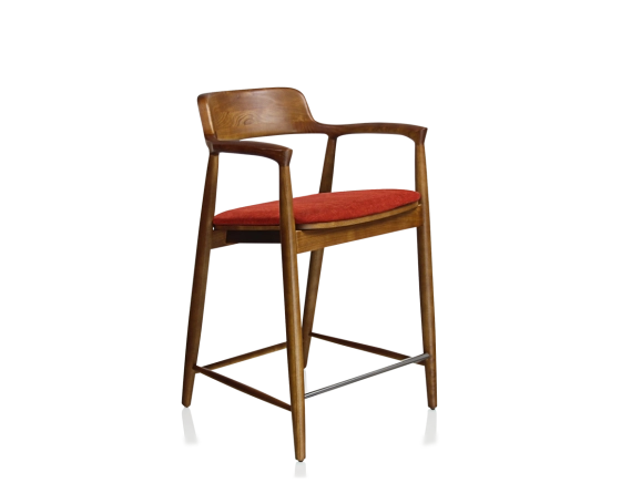 Tabouret de bar h60 cm bois teinte merisier assise orange brulé