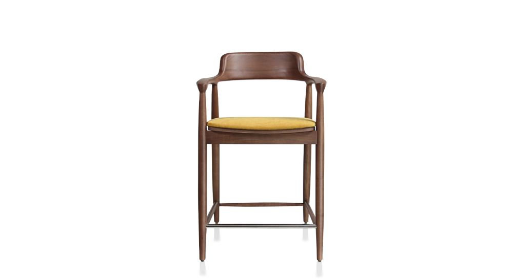 Taburete de bar h60 cm madera tinte nogal asiento tejido amarillo