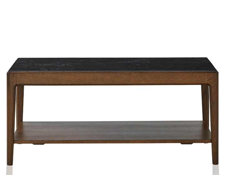 Table basse rectangulaire en chêne et céramique avec tablette en bois teinte marron foncé plateau céramique effet ardoise 100x50 cm Table basse rectangulaire en chêne et céramique avec tablette en bois teinte marron foncé plateau céramique effet ardoise 100x50 cm