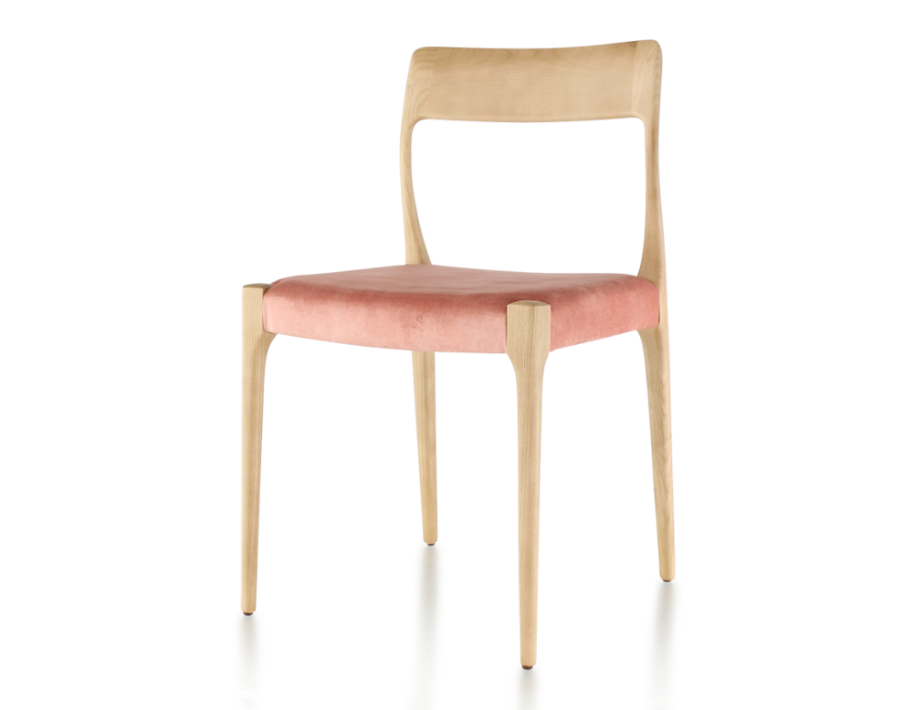 Scandinavian chair wood stained natural seat pale pink velvet fabric Scandinavian chair wood stained natural seat pale pink velvet fabric