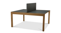 Bureau bench 2 postes chêne teinte naturelle plateau fenix vert foncé 140x160 Bureau bench 2 postes chêne teinte naturelle plateau fenix vert foncé 140x160