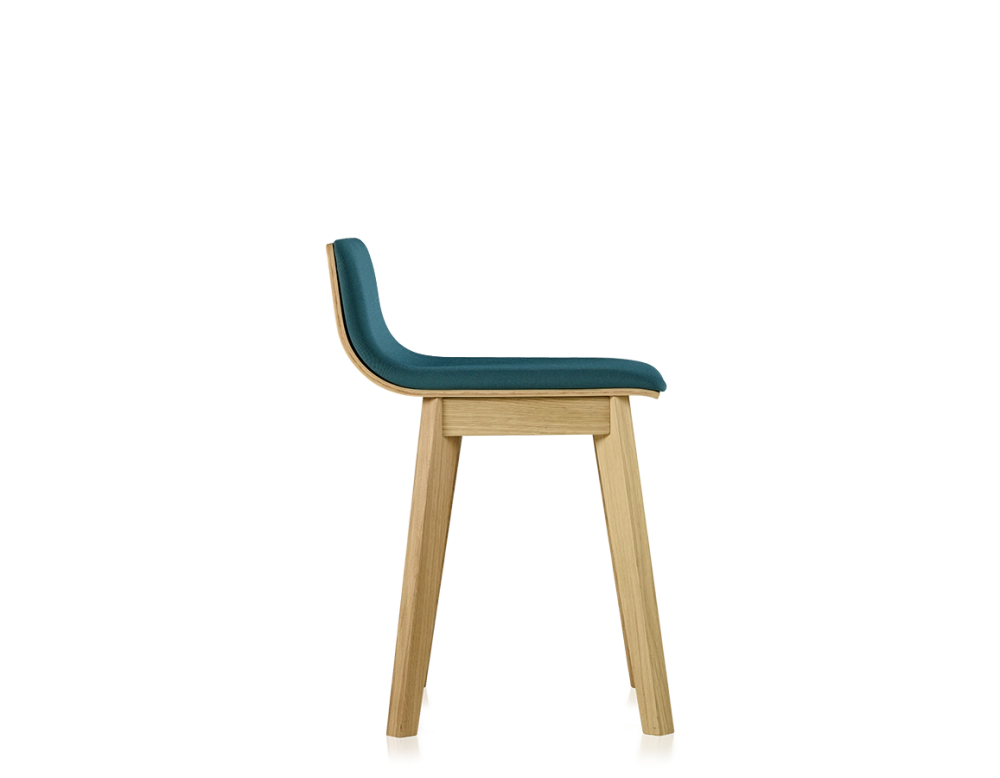 Upholstered oak stool H45 cm natural stained wood, ocean blue fabric seat Upholstered oak stool H45 cm natural stained wood, ocean blue fabric seat