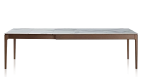 Table extensible en chêne et céramique 6 à 10 personnes allonges céramique avec bois teinte marron foncé et plateau et allonges céramique effet marbre blanc 140x90 cm Table extensible en chêne et céramique 6 à 10 personnes allonges céramique avec bois teinte marron foncé et plateau et allonges céramique effet marbre blanc 140x90 cm