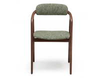 Scandinavian chair walnut wood with a beige mottled green fabric seat. Scandinavian chair walnut wood with a beige mottled green fabric seat.