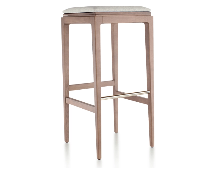 Tabouret de bar design H80 cm bois teinte noyer assise tissu beige naturel Tabouret de bar design H80 cm bois teinte noyer assise tissu beige naturel