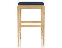 Tabouret de bar design H60 cm bois teinte naturelle assise tissu bleu marine Tabouret de bar design H60 cm bois teinte naturelle assise tissu bleu marine