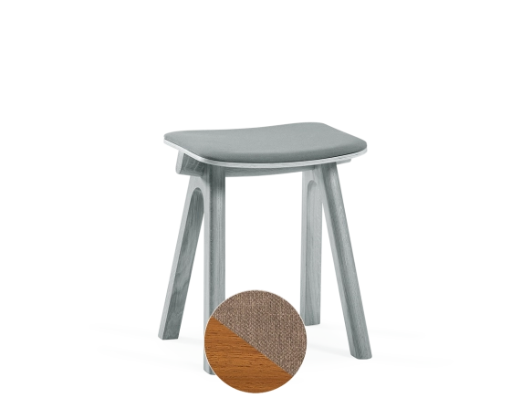 Upholstered oak stool H45 cm cherry-stained wood, taupe fabric seat