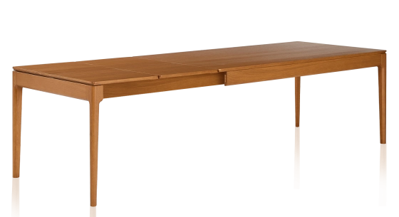 Extendable oak table for 6 to 10 people with cherry-stained wood top and extensions 140x90 cm