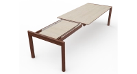 Extending table for 8 to 12 people in walnut and ceramic with ceramic extensions natural wood finish and ceramic travertine stone effect 160x100 cm Extending table for 8 to 12 people in walnut and ceramic with ceramic extensions natural wood finish and ceramic travertine stone effect 160x100 cm