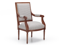 Louis XVI style antique armchair wood antique stain and brown fabric Louis XVI style antique armchair wood antique stain and brown fabric