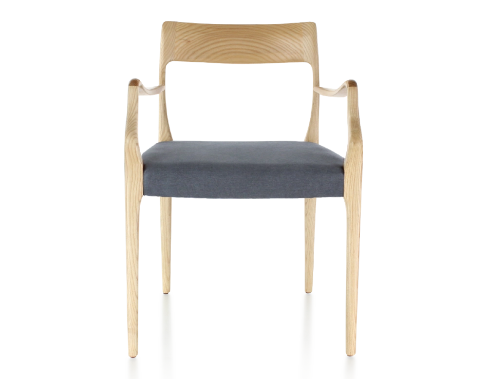 Chaise scandinave avec accoudoirs bois teinte naturelle assise tissu gris Chaise scandinave avec accoudoirs bois teinte naturelle assise tissu gris