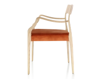 Scandinavian armchair with armrests wood stained natural seat terracotta velvet fabric Scandinavian armchair with armrests wood stained natural seat terracotta velvet fabric