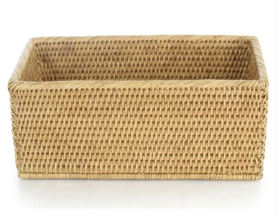 Cesta de almacenaje rectangular de ratán marrón