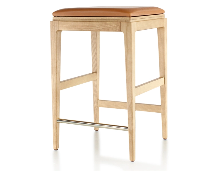 H60 cm designer bar stool natural tint wood, caramel leather seat H60 cm designer bar stool natural tint wood, caramel leather seat