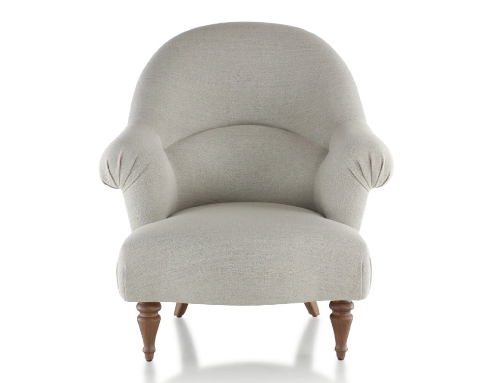 Fauteuil crapaud avec accoudoirs pieds bois teinte noyer et tissu beige naturel moyen dossier Fauteuil crapaud avec accoudoirs pieds bois teinte noyer et tissu beige naturel moyen dossier