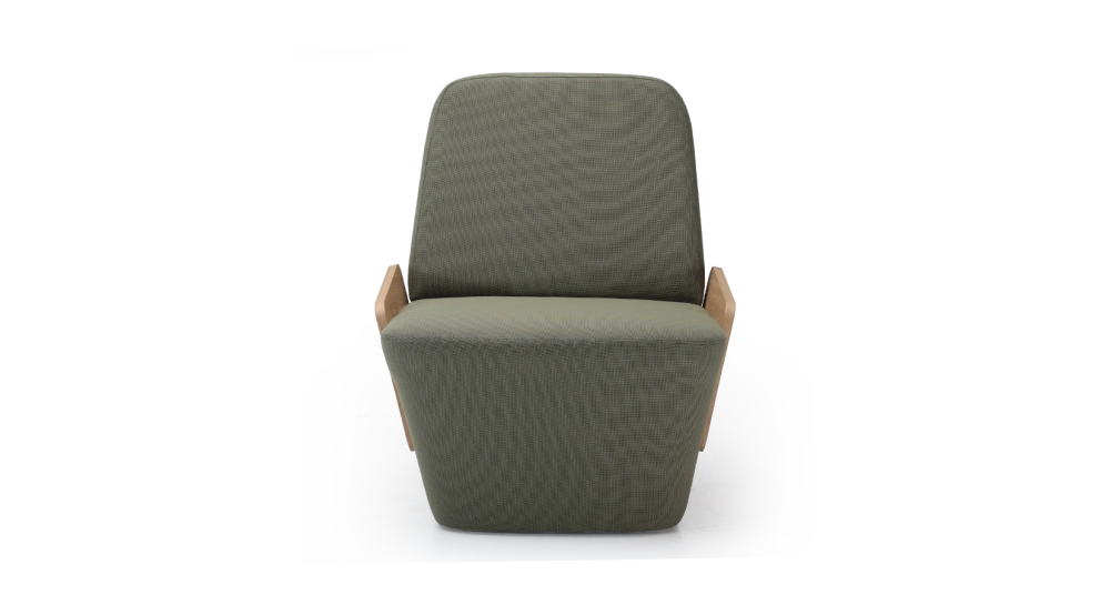 Fauteuil design sans accoudoirs chêne teinte naturelle assise tissu vert Fauteuil design sans accoudoirs chêne teinte naturelle assise tissu vert