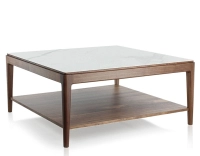Table basse carrée en noyer et céramique avec tablette en bois teinte naturelle plateau céramique effet marbre blanc 100x100 cm Table basse carrée en noyer et céramique avec tablette en bois teinte naturelle plateau céramique effet marbre blanc 100x100 cm