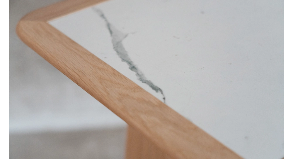 Console fixe sans tiroir en chêne teinte naturelle et céramique effet marbre blanc 100x40 cm