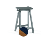 Upholstered oak bar stool H60 cm cherry-stained wood, navy blue seat Upholstered oak bar stool H60 cm cherry-stained wood, navy blue seat