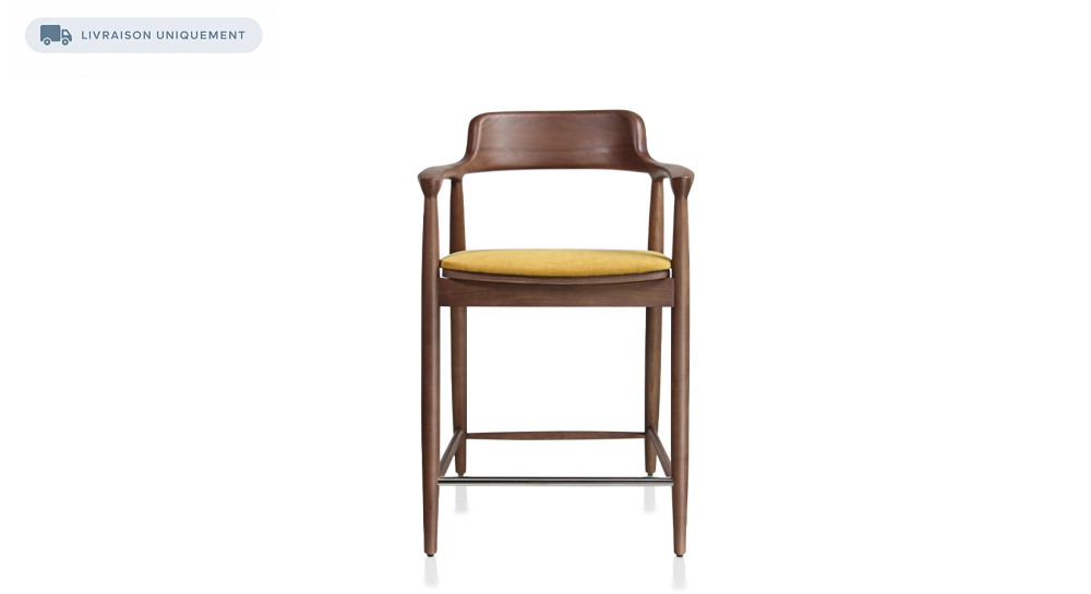 Bar stool h60 cm walnut-stained wood, yellow fabric seat