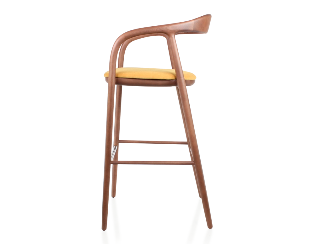 Tabouret de bar h80 cm teinte noyer assise tissu jaune bois teinte noyer et tissu jaune Tabouret de bar h80 cm teinte noyer assise tissu jaune bois teinte noyer et tissu jaune