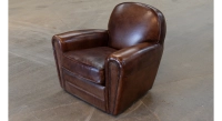 Fauteuil club cuir marron foncé accoudoirs cloutés Fauteuil club cuir marron foncé accoudoirs cloutés