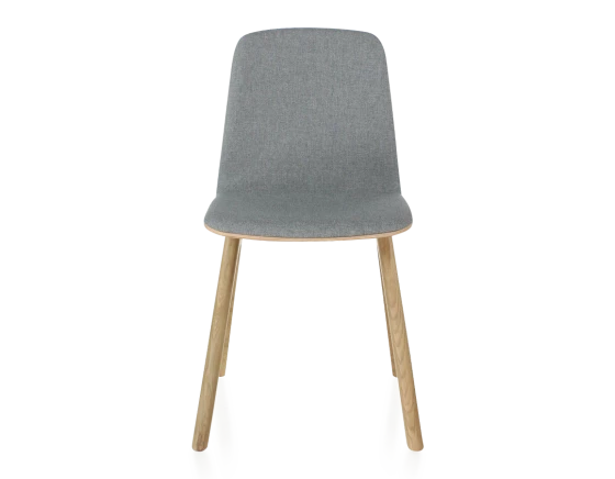 Chaise design teinte naturelle assise tissu gris clair