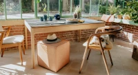 Table salle à manger en chêne et céramique avec bois teinte naturelle et plateau céramique effet ardoise 210x90 cm