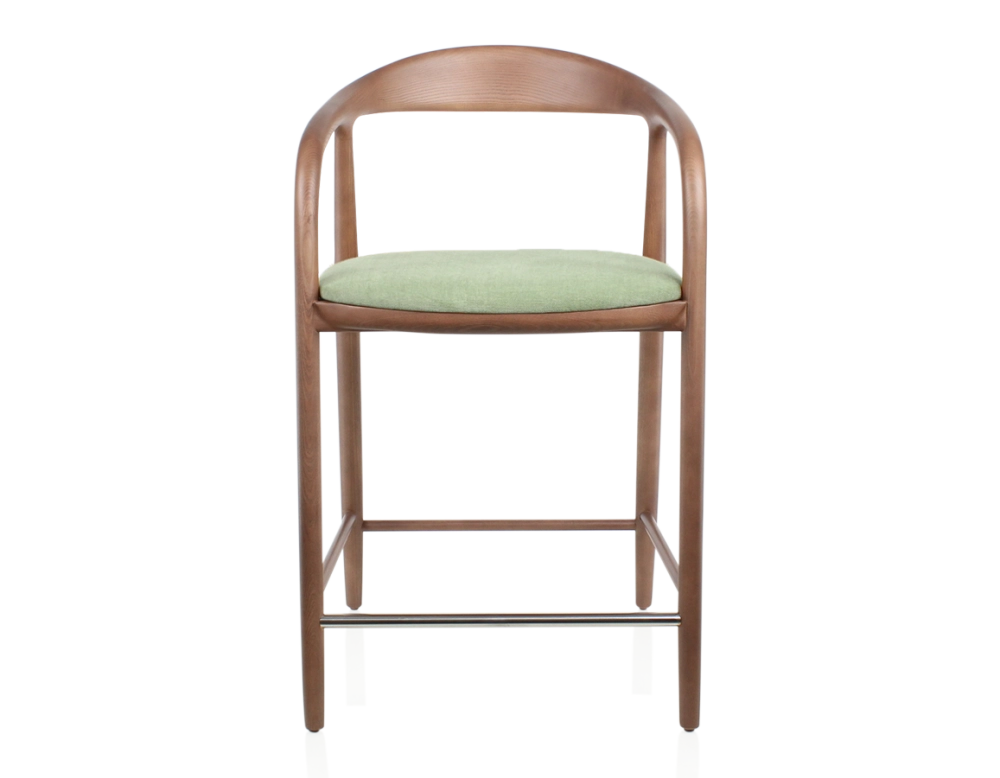 Tabouret de bar H60 cm bois teinte noyer et tissu vert Tabouret de bar H60 cm bois teinte noyer et tissu vert