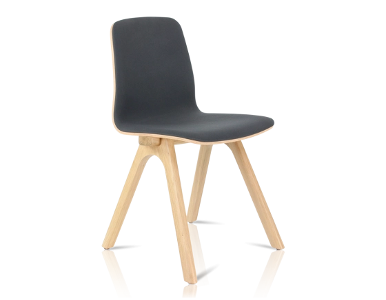 Upholstered oak designer chair natural wood stain, anthracite grey fabric seat