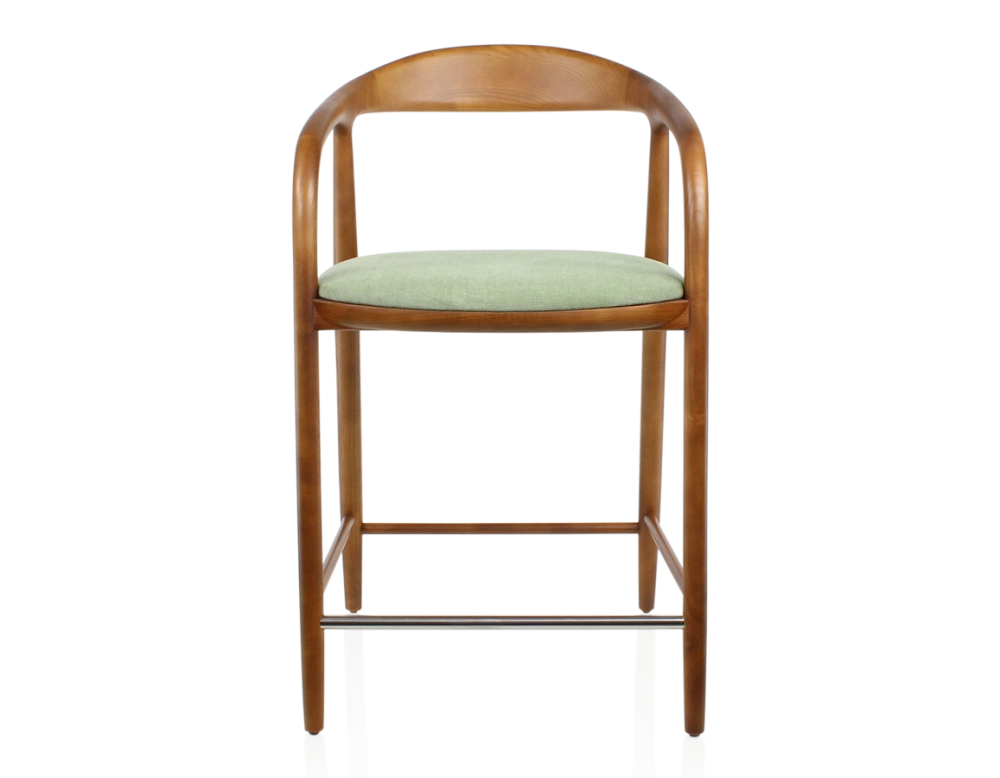 Tabouret de bar H60 cm bois teinte merisier et tissu vert Tabouret de bar H60 cm bois teinte merisier et tissu vert