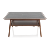 Table basse carré en noyer et céramique bois teinte naturelle plateau céramique effet ardoise 100x100 cm Table basse carré en noyer et céramique bois teinte naturelle plateau céramique effet ardoise 100x100 cm