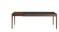 Table extensible 6 à 10 personnes en chêne et céramique allonges bois avec bois teinte marron foncé et plateau céramique effet marbre noir 140x90 cm Table extensible 6 à 10 personnes en chêne et céramique allonges bois avec bois teinte marron foncé et plateau céramique effet marbre noir 140x90 cm
