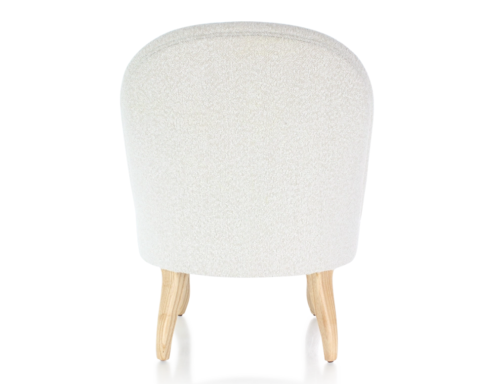 Fauteuil crapaud sans accoudoirs pieds bois teinte naturelle et tissu bouclé blanc Fauteuil crapaud sans accoudoirs pieds bois teinte naturelle et tissu bouclé blanc