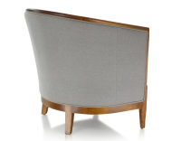 Fauteuil ancien accoudoirs moulurés bois teinte ancienne et tissu gris clair