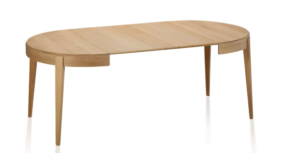 Table extensible ronde en chêne 6 à 8 personnes avec plateau et allonges en bois teinte naturelle 110 cm