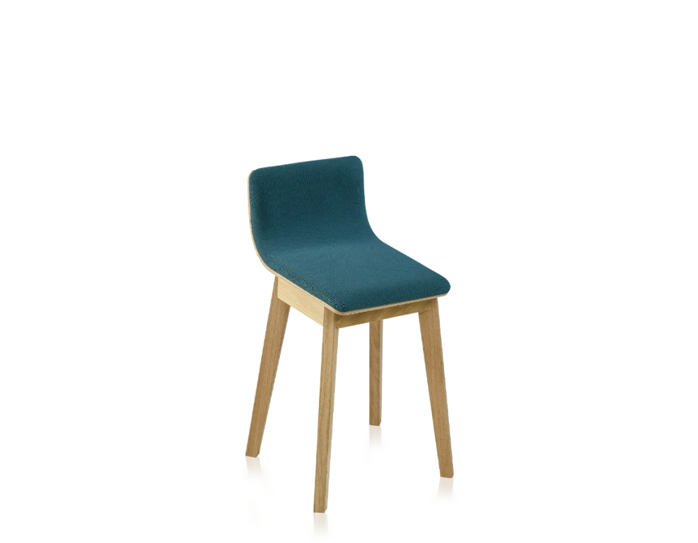 Upholstered oak stool H45 cm natural stained wood, ocean blue fabric seat Upholstered oak stool H45 cm natural stained wood, ocean blue fabric seat
