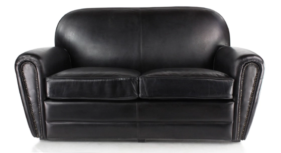 2 seater leather club sofa black studded armrests