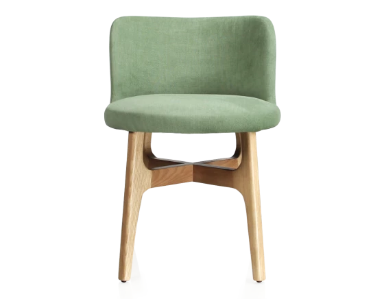 Chaise design bois teinte naturelle assise tissu vert