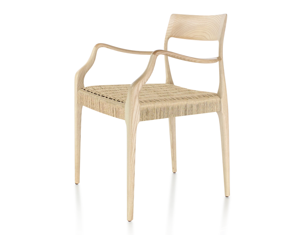Chaise scandinave avec accoudoirs bois teinte naturelle assise corde Chaise scandinave avec accoudoirs bois teinte naturelle assise corde