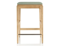 Tabouret de bar design H60 cm bois teinte naturelle assise tissu vert sauge Tabouret de bar design H60 cm bois teinte naturelle assise tissu vert sauge