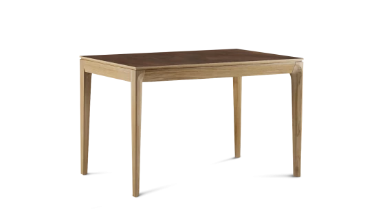 Table extensible en chêne et céramique allonges bois avec bois teinte naturelle et plateau céramique brun oxydé 140x90 cm