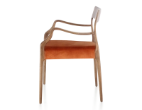 Scandinavian armchair with armrests walnut-stained wood, terracotta velvet seat Scandinavian armchair with armrests walnut-stained wood, terracotta velvet seat