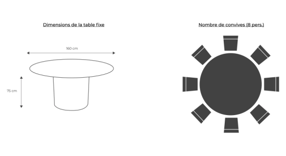 Table salle à manger ronde 8 personnes en chêne et céramique avec bois teinte naturelle et plateau céramique effet marbre noir 160 cm