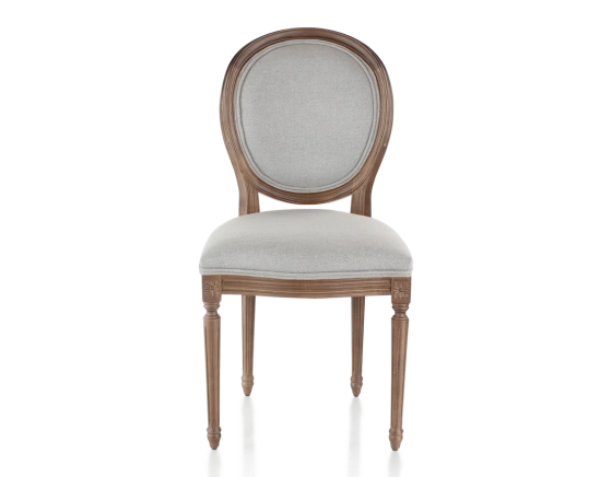 Chaise ancienne style Louis XVI bois teinte marron foncé et tissu gris clair