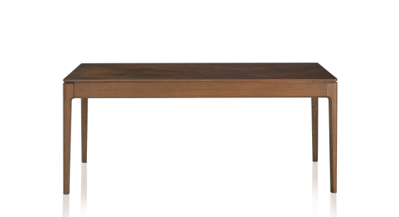 Table salle à manger 6 personnes en chêne et céramique avec bois teinte noyer et plateau céramique brun oxydé 140x90 cm