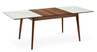 Table extensible 6 à 10 personnes en noyer et céramique allonges bois avec bois teinte naturelle et plateau céramique effet marbre blanc 160x90 cm Table extensible 6 à 10 personnes en noyer et céramique allonges bois avec bois teinte naturelle et plateau céramique effet marbre blanc 160x90 cm