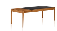 Table extensible 6 à 10 personnes en chêne et céramique allonges bois avec bois teinte merisier et plateau céramique noir unie 160x90 cm Table extensible 6 à 10 personnes en chêne et céramique allonges bois avec bois teinte merisier et plateau céramique noir unie 160x90 cm