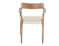 Chaise scandinave avec accoudoirs bois teinte noyer assise tissu chevron beige Chaise scandinave avec accoudoirs bois teinte noyer assise tissu chevron beige