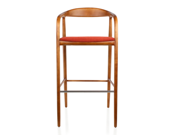 Tabouret de bar h80 cm teinte merisier assise tissu orange brûlé bois teinte merisier et tissu orange brulé